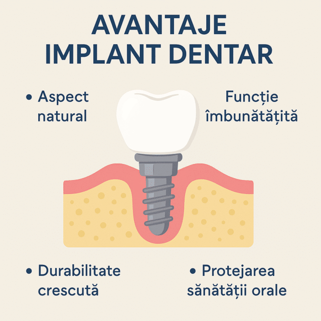 avantaje implant dentar: aspect natural, functie imbunatatita, durabilitate crescuta, protejarea sanatatii orale