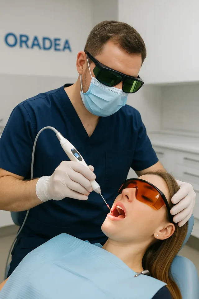medic dentist cu pacient tehnologia laser